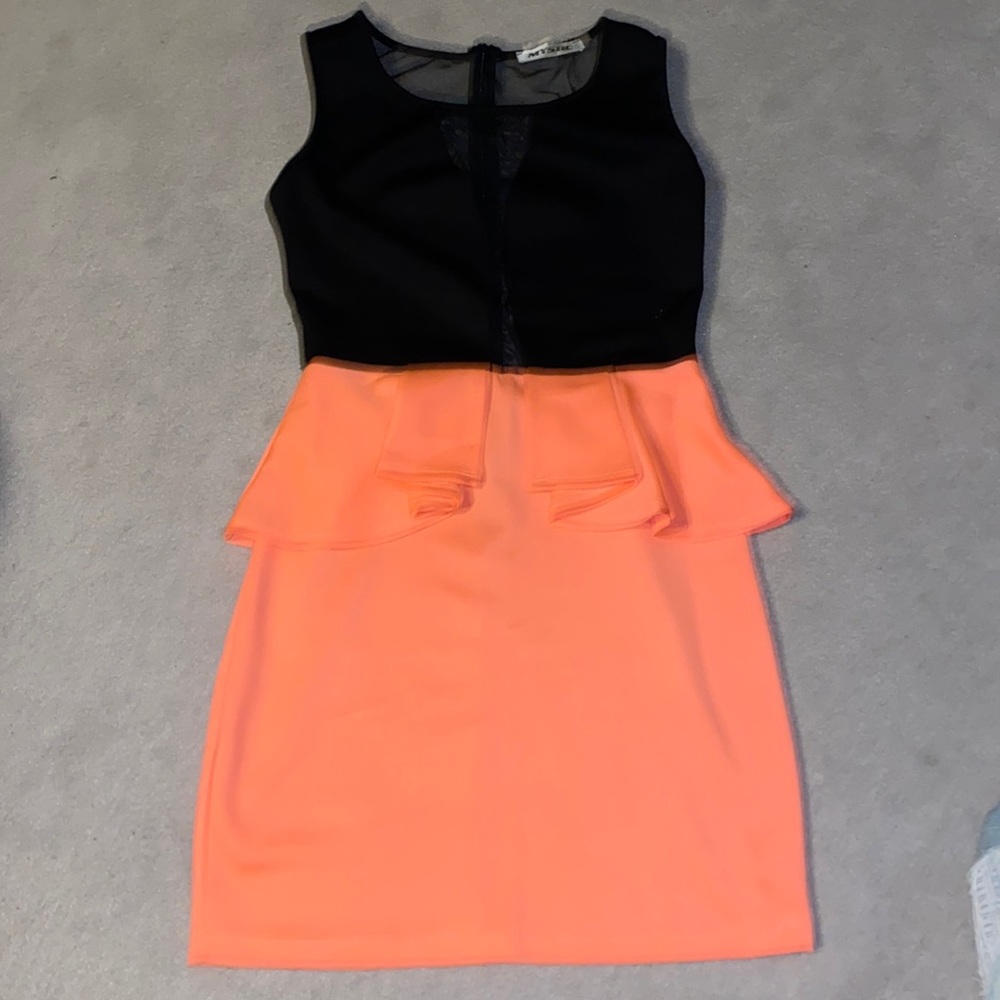 Cute black and peach peplum dress